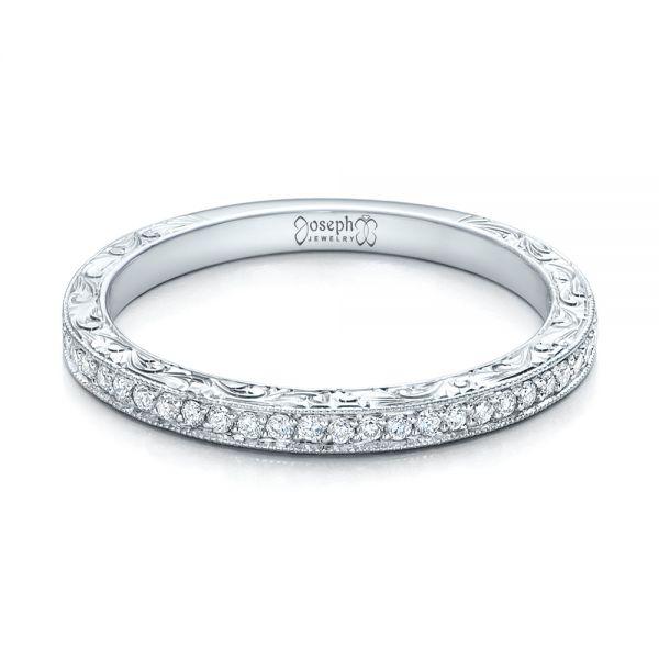  Platinum Platinum Custom Hand Engraved Diamond Wedding Band - Flat View -  101958