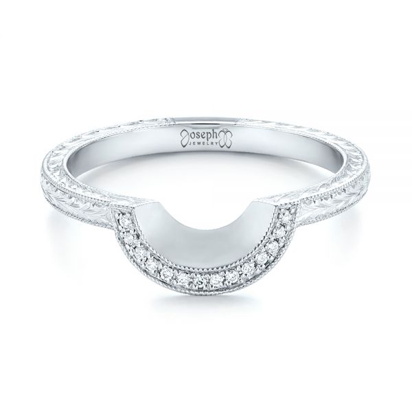 Platinum Custom Hand Engraved Diamond Wedding Band - Flat View - 102893