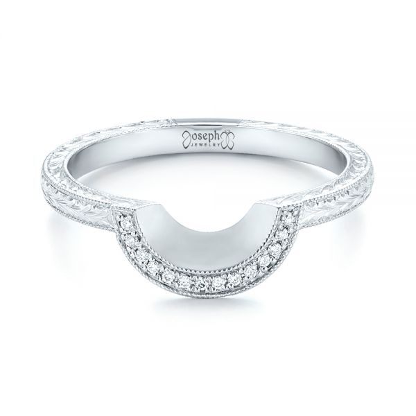 18k White Gold 18k White Gold Custom Hand Engraved Diamond Wedding Band - Flat View -  102893