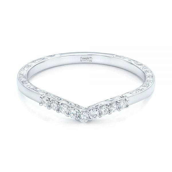  Platinum Custom Hand Engraved Diamond Wedding Band - Flat View -  102908