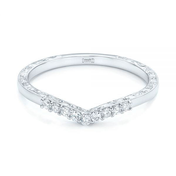 Platinum Custom Hand Engraved Diamond Wedding Band - Flat View - 102908