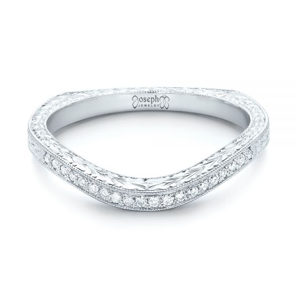  Platinum Custom Hand Engraved Diamond Wedding Band - Flat View -  103142
