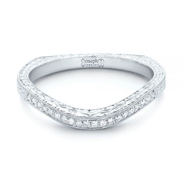 14k White Gold 14k White Gold Custom Hand Engraved Diamond Wedding Band - Flat View - 103142