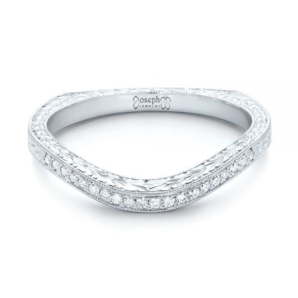 18k White Gold 18k White Gold Custom Hand Engraved Diamond Wedding Band - Flat View -  103142