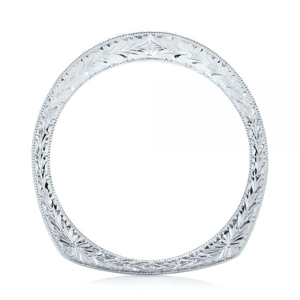 14k White Gold 14k White Gold Custom Hand Engraved Diamond Wedding Band - Front View - 103142