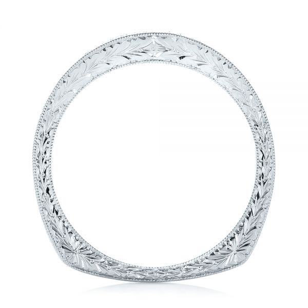 18k White Gold 18k White Gold Custom Hand Engraved Diamond Wedding Band - Front View -  103142