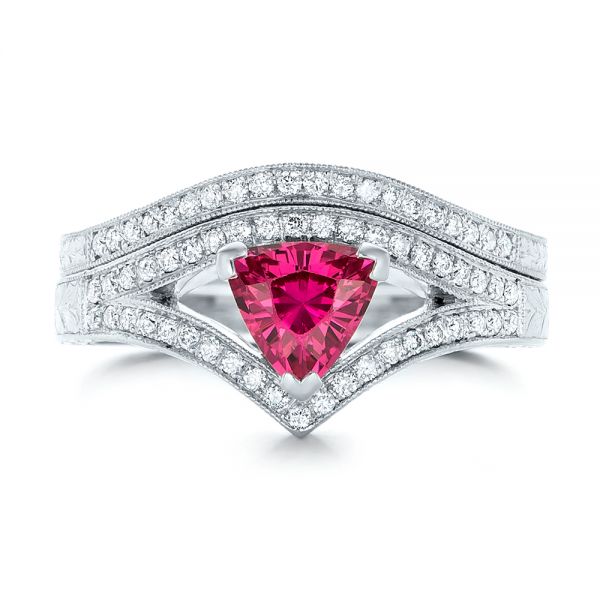  Platinum Custom Hand Engraved Diamond Wedding Band - Top View -  103142