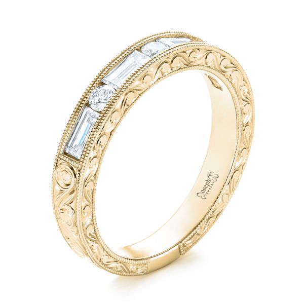 18k Yellow Gold 18k Yellow Gold Custom Hand Engraved Diamond Wedding Band - Three-Quarter View -  103654