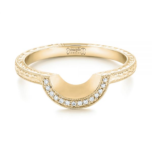 18k Yellow Gold 18k Yellow Gold Custom Hand Engraved Diamond Wedding Band - Flat View -  102893