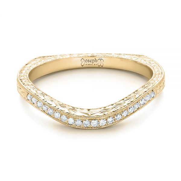 14k Yellow Gold 14k Yellow Gold Custom Hand Engraved Diamond Wedding Band - Flat View - 103142