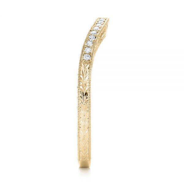 18k Yellow Gold 18k Yellow Gold Custom Hand Engraved Diamond Wedding Band - Side View -  103142