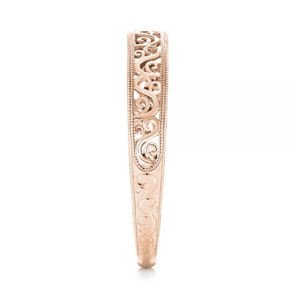 14k Rose Gold 14k Rose Gold Custom Hand Engraved Filigree Wedding Band - Side View -  103341