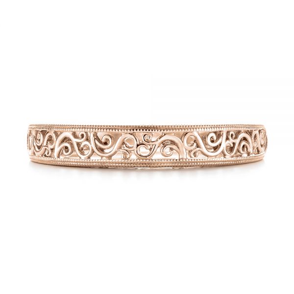 18k Rose Gold 18k Rose Gold Custom Hand Engraved Filigree Wedding Band - Top View -  103341