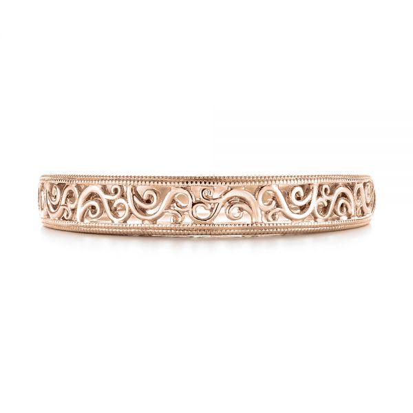 14k Rose Gold 14k Rose Gold Custom Hand Engraved Filigree Wedding Band - Top View - 103341