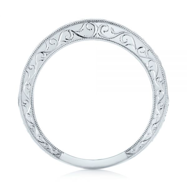 14k White Gold Custom Hand Engraved Filigree Wedding Band - Front View - 103341