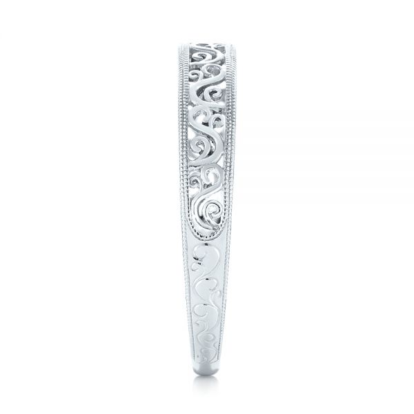 14k White Gold Custom Hand Engraved Filigree Wedding Band - Side View - 103341