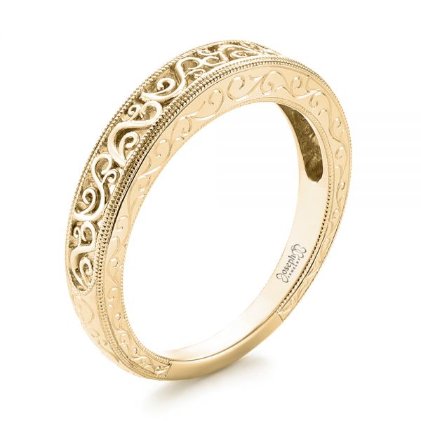 18k Yellow Gold 18k Yellow Gold Custom Hand Engraved Filigree Wedding Band - Three-Quarter View -  103341