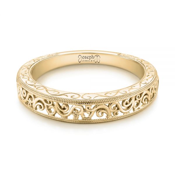 18k Yellow Gold 18k Yellow Gold Custom Hand Engraved Filigree Wedding Band - Flat View -  103341