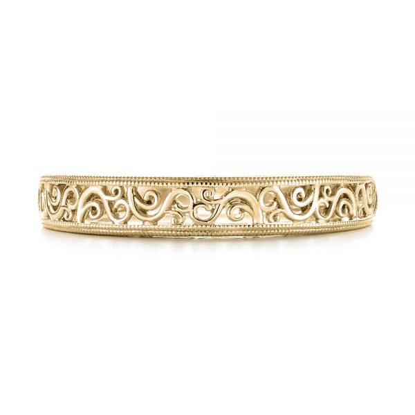 14k Yellow Gold 14k Yellow Gold Custom Hand Engraved Filigree Wedding Band - Top View -  103341