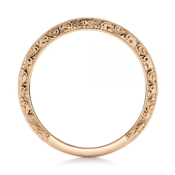 14k Rose Gold Custom Hand Engraved Diamond Wedding Band - Front View -  101286