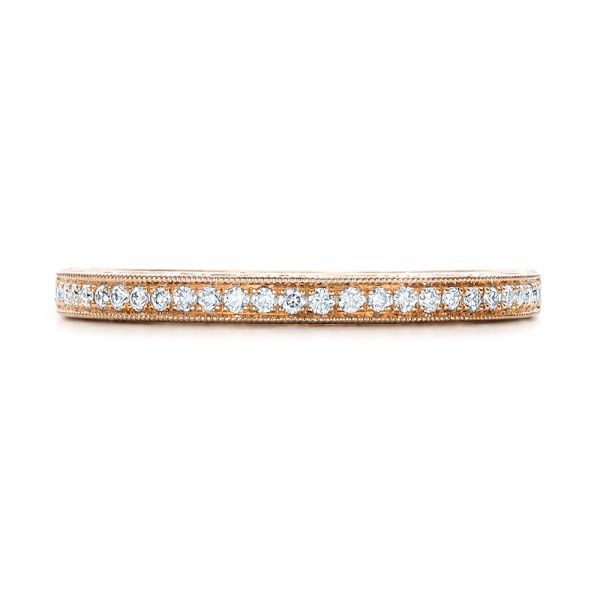 14k Rose Gold Custom Hand Engraved Diamond Wedding Band - Top View -  101286