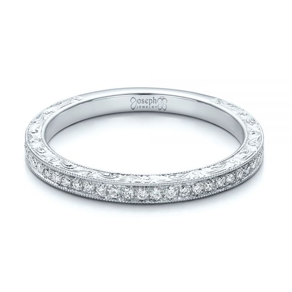  Platinum Platinum Custom Hand Engraved Diamond Wedding Band - Flat View -  101286