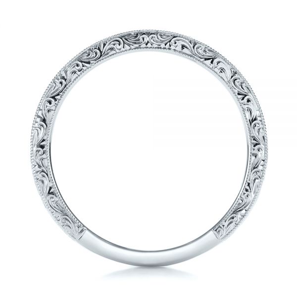 14k White Gold 14k White Gold Custom Hand Engraved Diamond Wedding Band - Front View - 101286
