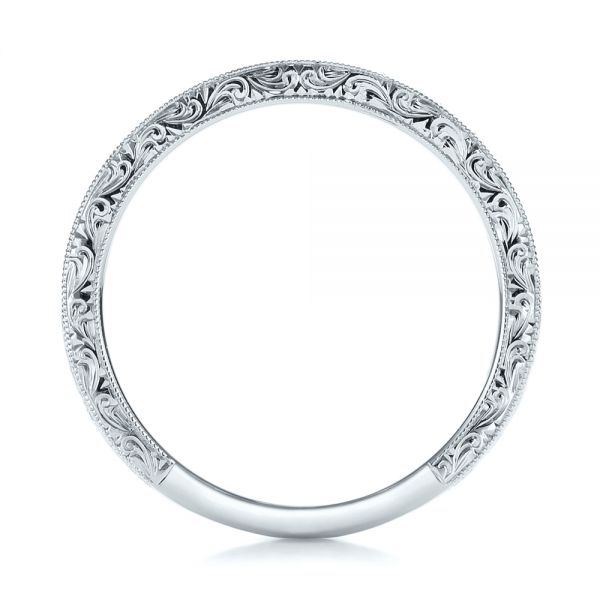 14k White Gold 14k White Gold Custom Hand Engraved Diamond Wedding Band - Front View -  101286