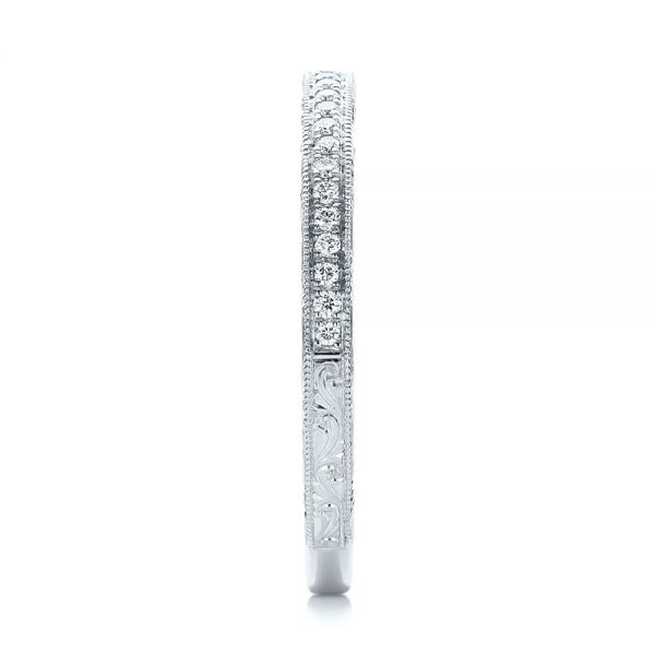14k White Gold 14k White Gold Custom Hand Engraved Diamond Wedding Band - Side View - 101286