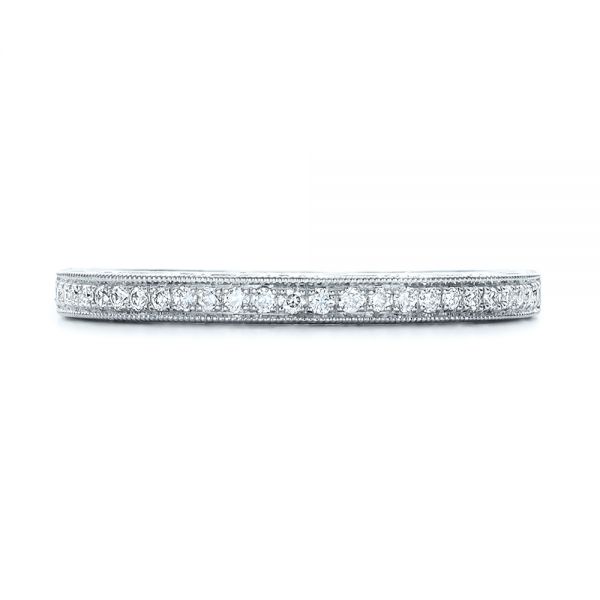 14k White Gold 14k White Gold Custom Hand Engraved Diamond Wedding Band - Top View - 101286