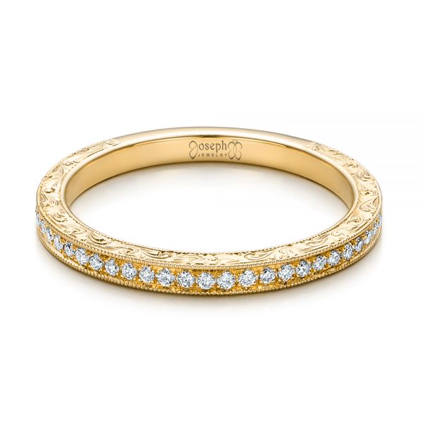 14k Yellow Gold 14k Yellow Gold Custom Hand Engraved Diamond Wedding Band - Flat View - 101286