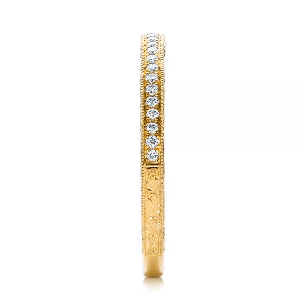 14k Yellow Gold 14k Yellow Gold Custom Hand Engraved Diamond Wedding Band - Side View - 101286