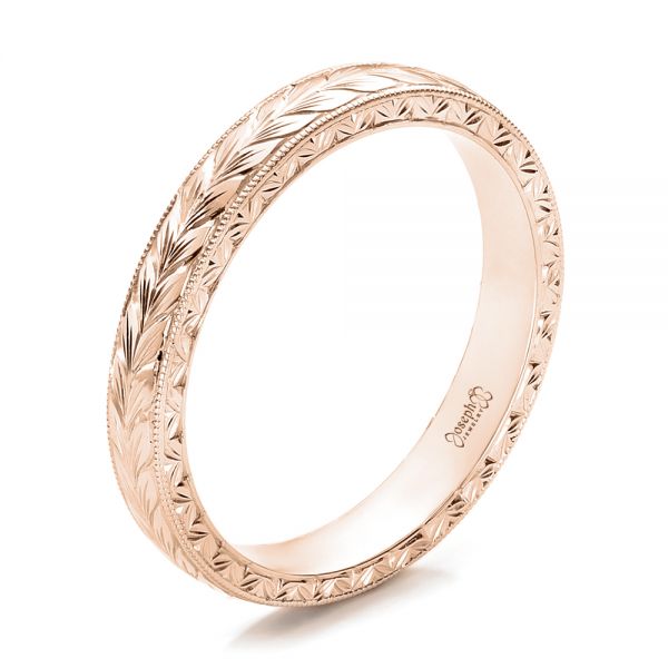 14k Rose Gold 14k Rose Gold Custom Hand Engraved Wedding Band - Three-Quarter View -  100880