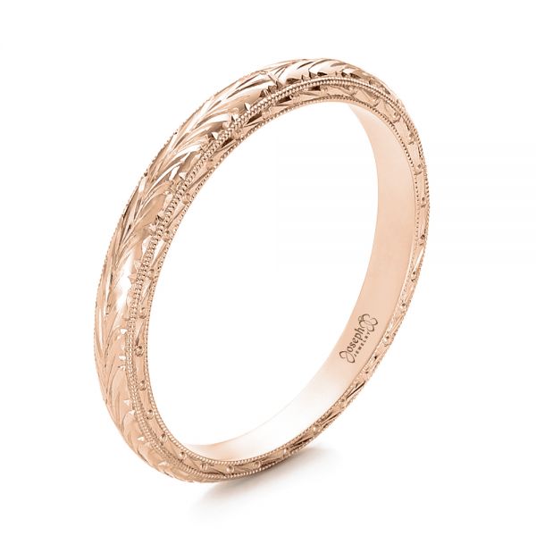 14k Rose Gold 14k Rose Gold Custom Hand Engraved Wedding Band - Three-Quarter View -  102041