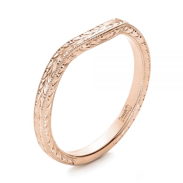 18k Rose Gold 18k Rose Gold Custom Hand Engraved Wedding Band - Three-Quarter View - 102047
