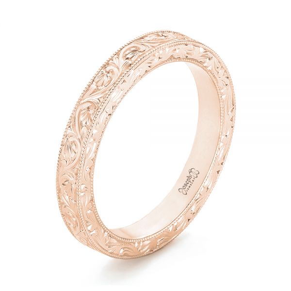 18k Rose Gold 18k Rose Gold Custom Hand Engraved Wedding Band - Three-Quarter View -  102850