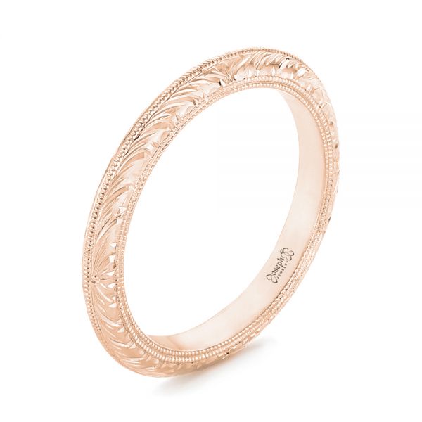 18k Rose Gold 18k Rose Gold Custom Hand Engraved Wedding Band - Three-Quarter View -  102853