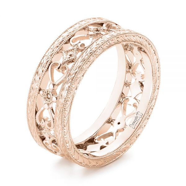 14k Rose Gold 14k Rose Gold Custom Hand Engraved Wedding Band - Three-Quarter View - 102928
