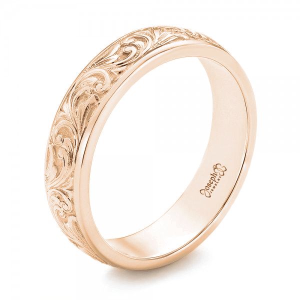 14k Rose Gold 14k Rose Gold Custom Hand Engraved Wedding Band - Three-Quarter View -  103011