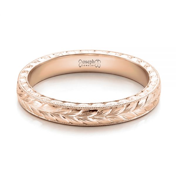 14k Rose Gold 14k Rose Gold Custom Hand Engraved Wedding Band - Flat View - 100880
