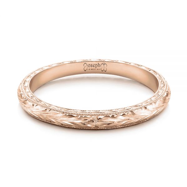 18k Rose Gold 18k Rose Gold Custom Hand Engraved Wedding Band - Flat View -  102041