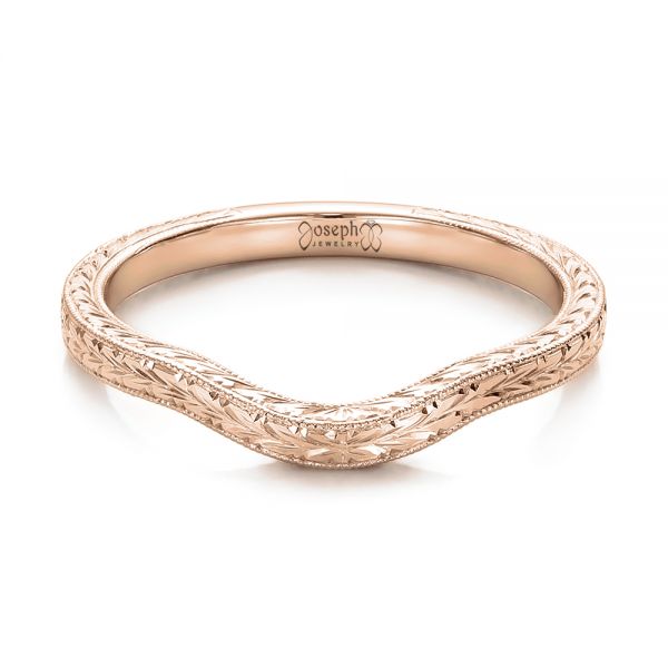 18k Rose Gold 18k Rose Gold Custom Hand Engraved Wedding Band - Flat View -  102047