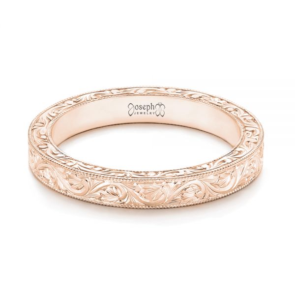 14k Rose Gold 14k Rose Gold Custom Hand Engraved Wedding Band - Flat View - 102850