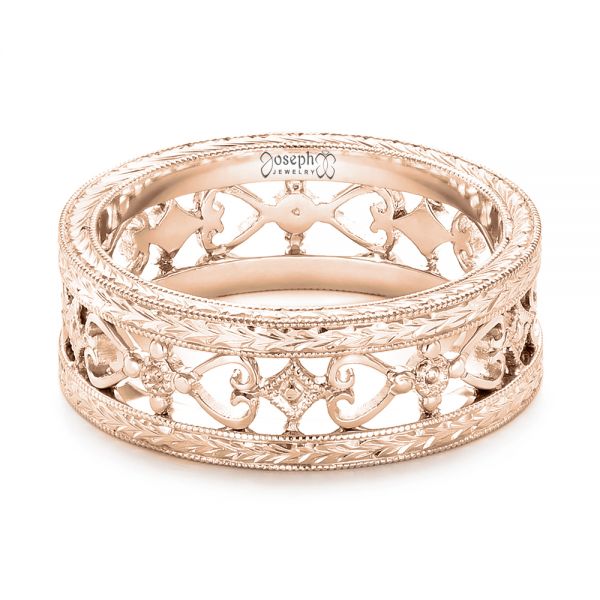 14k Rose Gold 14k Rose Gold Custom Hand Engraved Wedding Band - Flat View - 102928