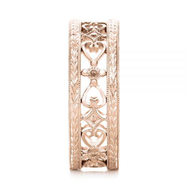 14k Rose Gold 14k Rose Gold Custom Hand Engraved Wedding Band - Side View - 102928