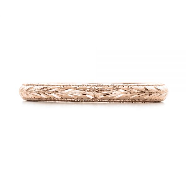 14k Rose Gold 14k Rose Gold Custom Hand Engraved Wedding Band - Top View - 102041