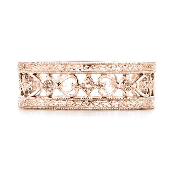 14k Rose Gold 14k Rose Gold Custom Hand Engraved Wedding Band - Top View - 102928