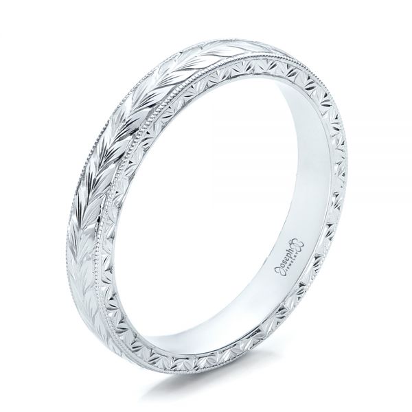  Platinum Platinum Custom Hand Engraved Wedding Band - Three-Quarter View -  100880