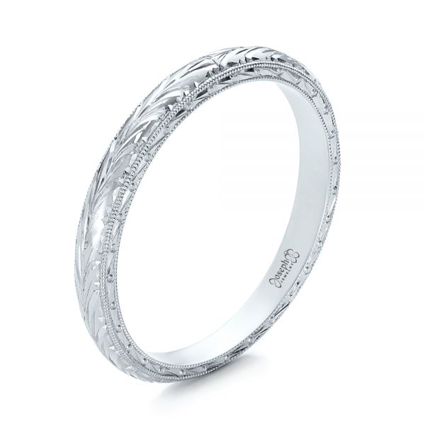  Platinum Custom Hand Engraved Wedding Band - Three-Quarter View -  102041