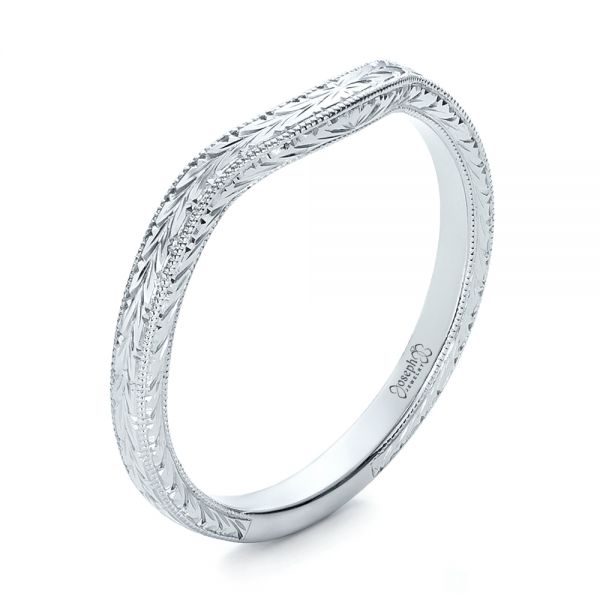  Platinum Platinum Custom Hand Engraved Wedding Band - Three-Quarter View -  102047